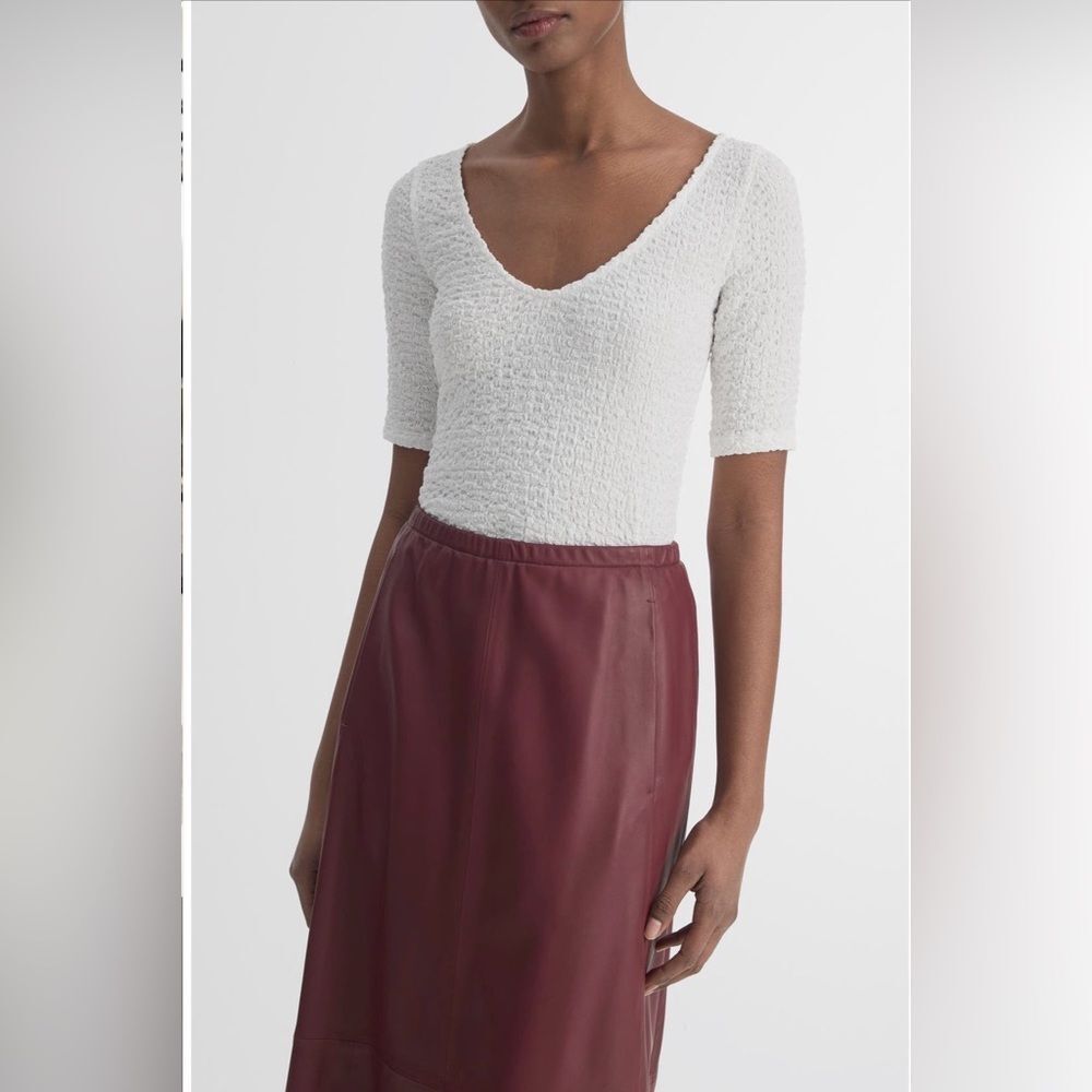 NWT Vince Textured V Neck Knit Top White Sz S